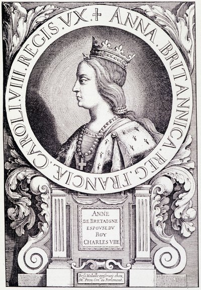 Portrait de la reine de France Anne de Bretagne (1477-1514). Gravure de «Louis XII et Anne de Bretagne» par Paul Lacroix, éd. Georges Hurtrel - French School