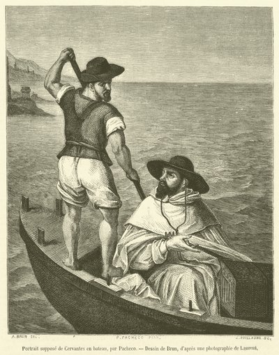 Portrait supposé de Cervantes en bateau - French School