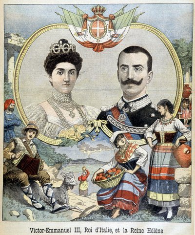 Portraits en médaillon de Victor Emmanuel III et Hélène de Monténégro, souverains d