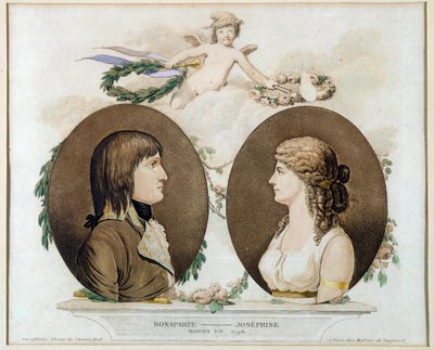 Portraits de Napoléon Bonaparte (1769-1821) et Joséphine de Beauharnais (1763-1814) mariés en 1796. Aquarelle anonyme vers 1800. - French School