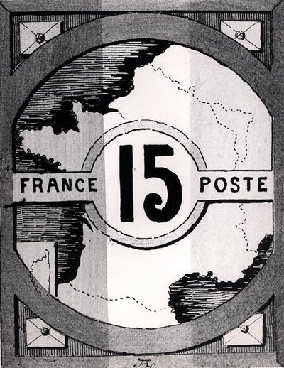 Timbre-poste représentant une carte de la France, fin du XIXe siècle (lithographie) - French School