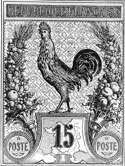 Timbre-poste représentant le Coq français, emblème de la République française, fin du 19e siècle - French School
