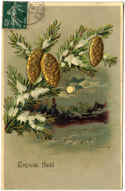Carte postale : Joyeux Noël (papier imprimé en chromolithographie, embossé et doré) - French School