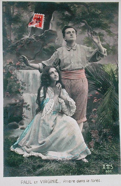 Carte postale de Paul et Virginie : La prière dans la forêt - French School