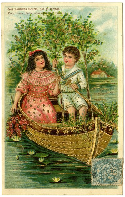 Carte postale, nos vœux fleurissent par le monde, pour vous plaire allez sur la vague - French School