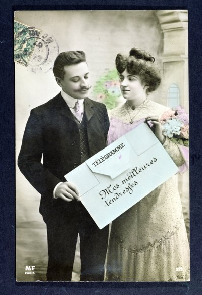 Carte postale télégramme envoyée en 1907 - French School