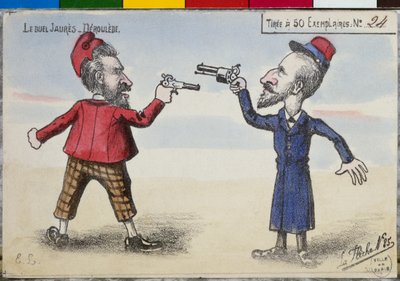 Carte postale du duel entre Paul Déroulède et Jean Jaurès, décembre 1904 - French School
