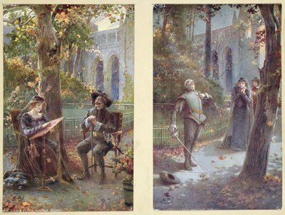 Cartes postales représentant Cyrano de Bergerac avec Roxanne, vers 1900 - French School