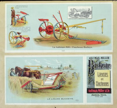 Affiche publicitaire pour les lieuses et moissonneuses Aultman-Miller Buckeye, fin 19e siècle - French School