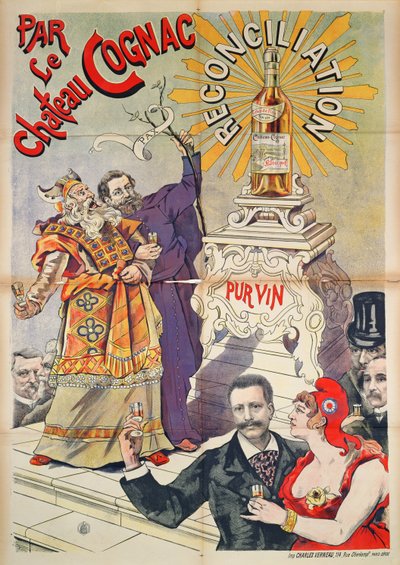 Affiche publicitaire pour le Cognac comme promoteur de réconciliation, 1890-95 - French School