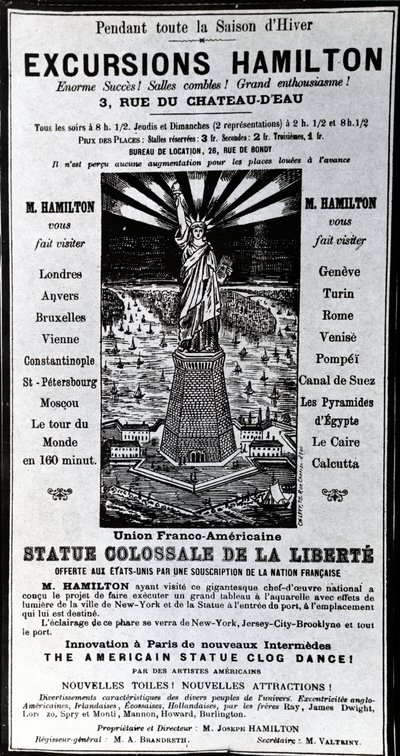 Affiche publicitaire pour Excursions Hamilton, vers 1890 - French School