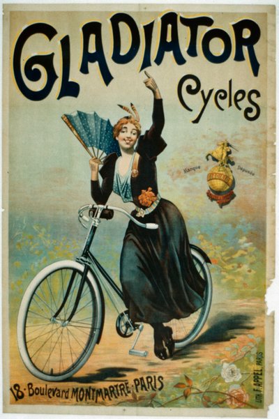 Affiche publicitaire pour les Cycles Gladiator, Boulevard Montmartre, Paris - French School