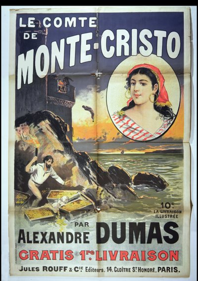 Affiche publicitaire pour Le Comte de Monte Cristo par Alexandre Dumas Père (1802-70) - French School