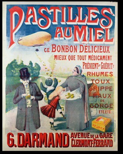 Affiche publicitaire pour les Pastilles au Miel, fabriquées par G. Darmand - French School
