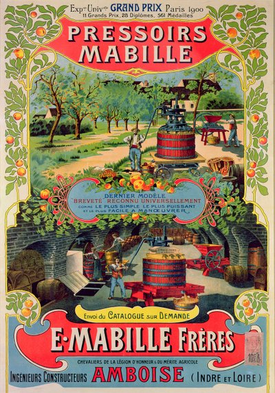 Affiche publicitaire pour les Pressoirs Mabille, à l