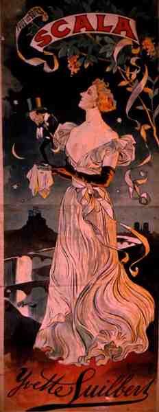 Affiche publicitaire pour une performance de Yvette Guilbert, au Scala, Paris - French School
