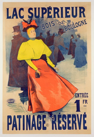 Affiche publicitaire pour une patinoire sur le Lac supérieur dans le Bois de Boulogne - French School