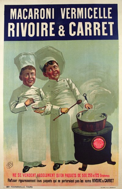 Affiche publicitaire pour les pâtes fabriquées par Rivoire et Carret - French School