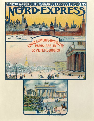 Affiche publicitaire pour la Compagnie des Wagons-Lits et des Grands Express Européens, Londres à Saint-Pétersbourg, début du XXe siècle - French School