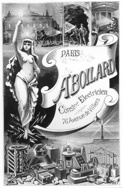 Affiche publicitaire pour la Fée Électricité et les divers usages de l