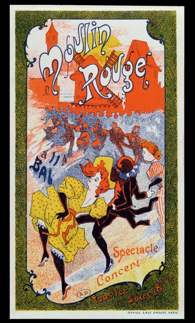 Affiche publicitaire pour le Moulin Rouge, vers 1890-1900 - French School