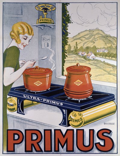 Affiche publicitaire pour le réchaud Primus, imprimée par Dampenon & Elarue - French School