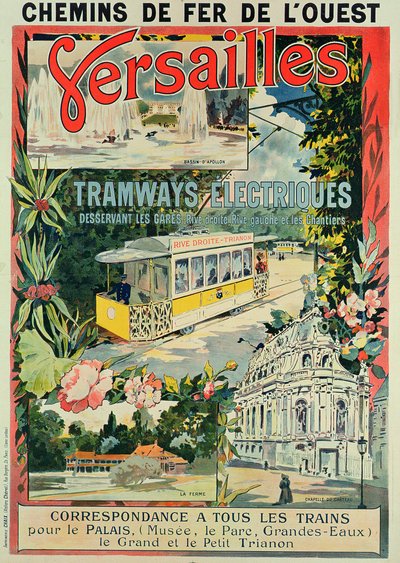 Affiche publicitaire pour le tramway électrique à Versailles - French School