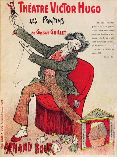 Affiche pour Les Pantins par Gustave Grillet au Théâtre Victor Hugo, fin du 19ème siècle - French School
