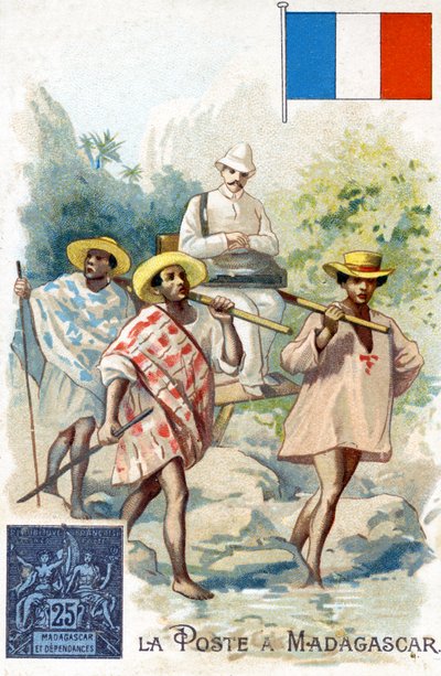Facteur livrant le courrier à Madagascar, fin du 19e siècle - French School