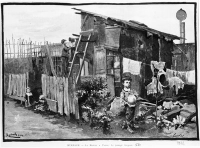 Pauvreté à Paris : bidonvilles, le passage de Gergovie. 1884. Bibl. des Arts déco - French School