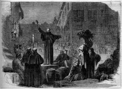 Prédicateur donnant son sermon dans la rue de Tolède à Naples, Italie - French School