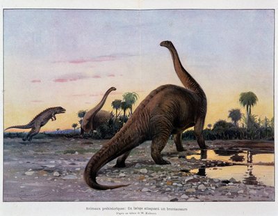 Animaux préhistoriques : un laelaps attaquant un brontausore - dans «L