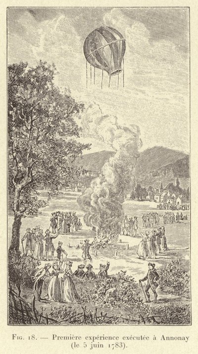Première expérience exécutée à Annonay (le 5 juin 1783) (gravure) - French School