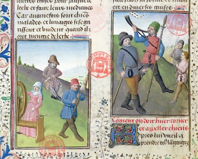 Préparation des filets pour la chasse, du Livre de la Chasse par Gaston Phébus de Foix - French School