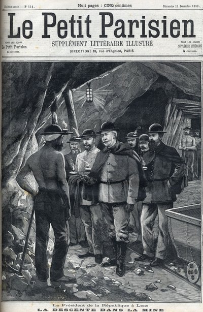 Le président de la République française Félix Faure visite les mines de Lens en décembre 1898. Couverture du journal "Le petit Parisien". - French School