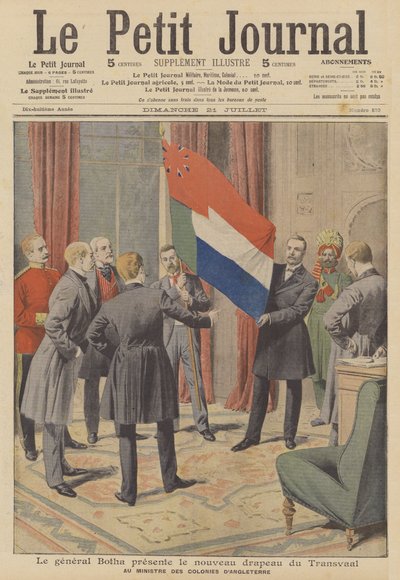 Le Premier ministre Louis Botha présentant le nouveau drapeau de la colonie du Transvaal au colonial britannique - French School