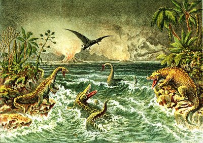 Monde primitif (avec dinosaures) - Période secondaire de la préhistoire - French School