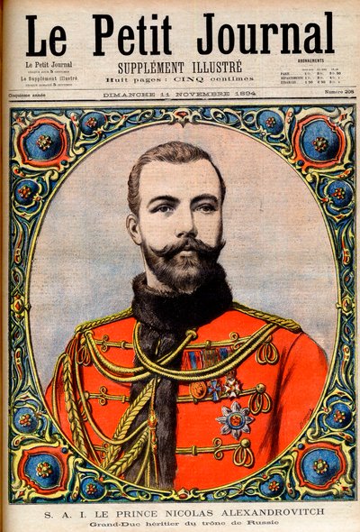 Prince Nicolas Alexandrovitch, héritier du trône russe (futur empereur et tsar Nicolas II). Illustration pour Le Petit Journal - French School