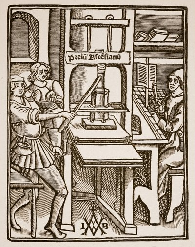 Presse à imprimer, page de titre de Hegesippus, imprimé par Jodocus Badius Ascensius, Paris, 1511 - French School