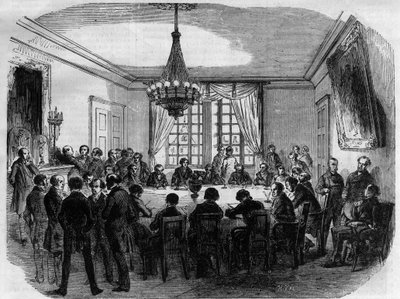 Procès du prince Pierre (Pierre-Napoléon) Bonaparte (1815-1881) - le jury de la Haute Cour de Justice préparant son verdict dans la Chambre des délibérations - Gravure de 1870 - French School