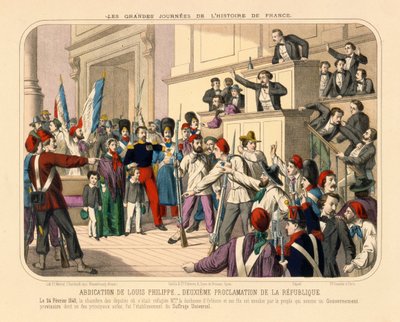 Proclamation de la deuxième République française pendant la révolution de février, 24 février 1848, feuille publiée par Gadola, Lyon, 1848 - French School