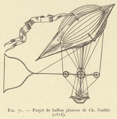 Projet de ballon planeur de Ch Guillie (1816) - French School