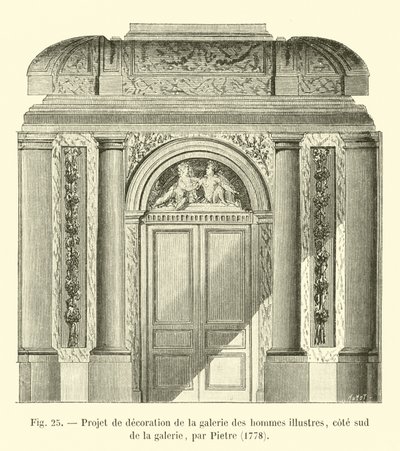 Projet de décoration de la galerie des hommes illustres, côté sud de la galerie, par Pietre, 1778 - French School