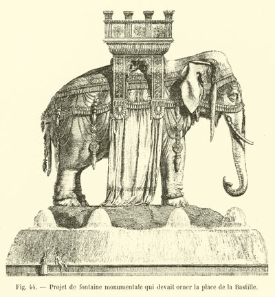 Projet de fontaine monumentale qui devait orner la place de la Bastille - French School