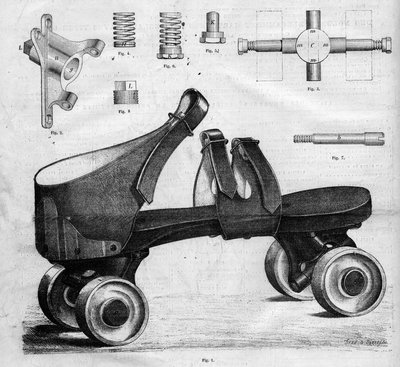 Prototype de patins à roulettes. Gravure dans "L