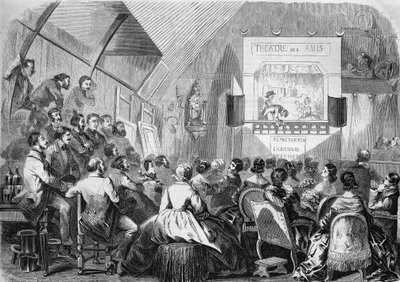Théâtre de marionnettes en 1858. Représentation dans l