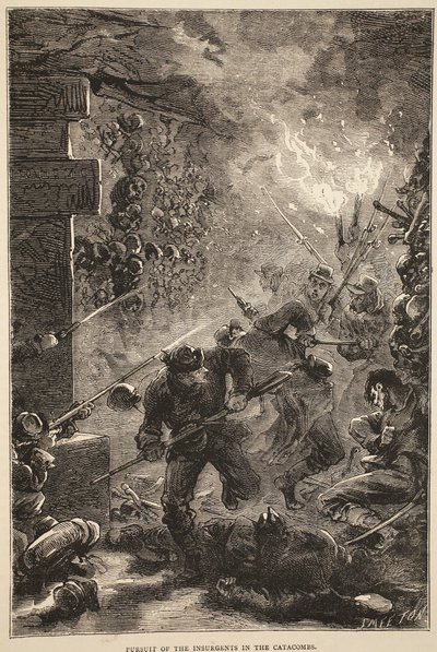 Poursuite des insurgés dans les catacombes, mai 1871, illustration de l