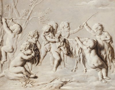 Putti jouant avec la chèvre Amalthea - French School