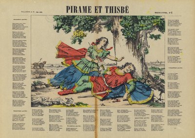 Pyramus et Thisbe (lithographie couleur) - French School