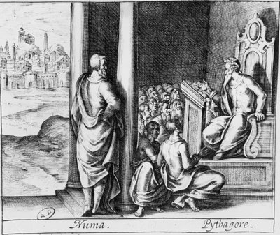 Pythagore (c.570-480 av. J.-C.) enseignant à une classe d